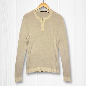 Billy Reid Wool Silk Cashmere Knit Henley Sweater Mens Small Beige Italy